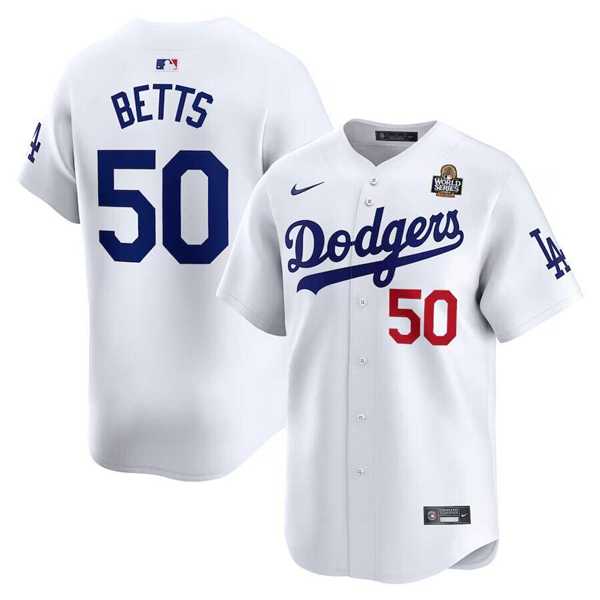 Men's Los Angeles Dodgers #50 Mookie Betts White 2024 World Series Home Limited Cool Base Stitched Jersey Dzhi,We sell and wholesale Men's Los Angeles Dodgers #50 Mookie Betts White 2024 World Series Home Limited Cool Base Stitched Jersey Dzhi on line form chian!